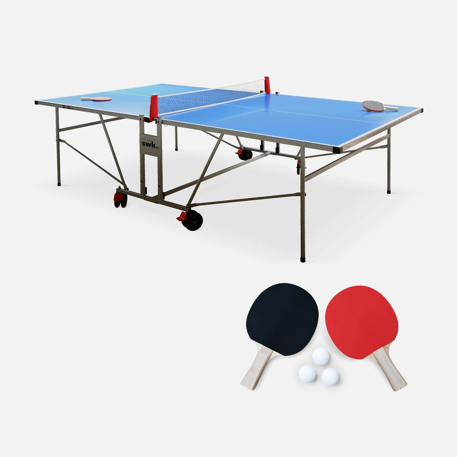 Mesa de ping pong exterior - Mesa de ping pong exterior plegable con 2 raquetas y 3 pelotas, 274cm