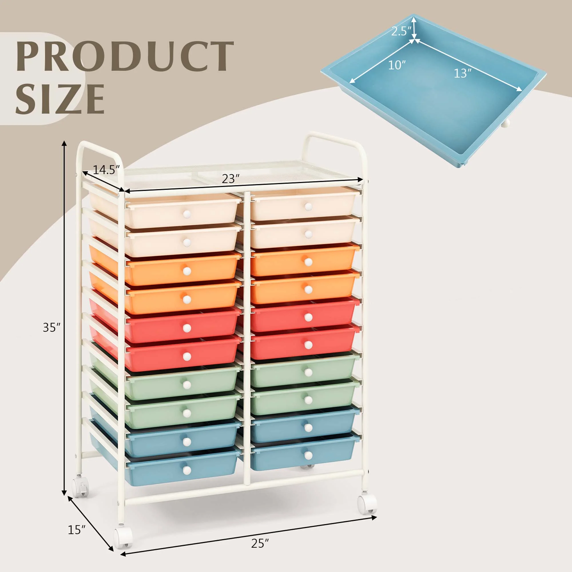 Costway 20 Drawer Rolling Storage Cart Tools Scrapbook Paper Office School Organizer Yellow - Image 25