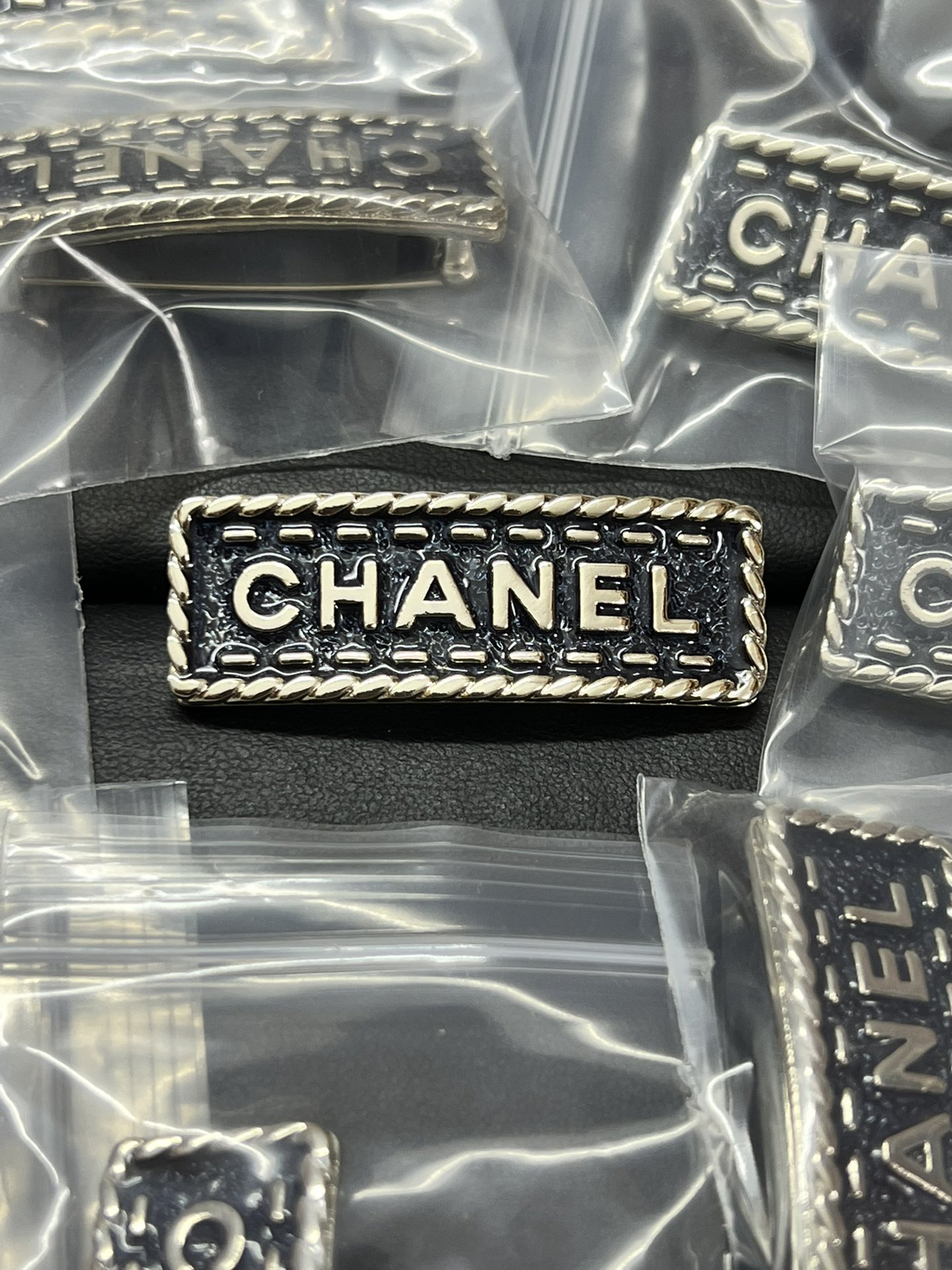Rectangle Denim Blue Chanel Monogram Brooch - Original Replica Club