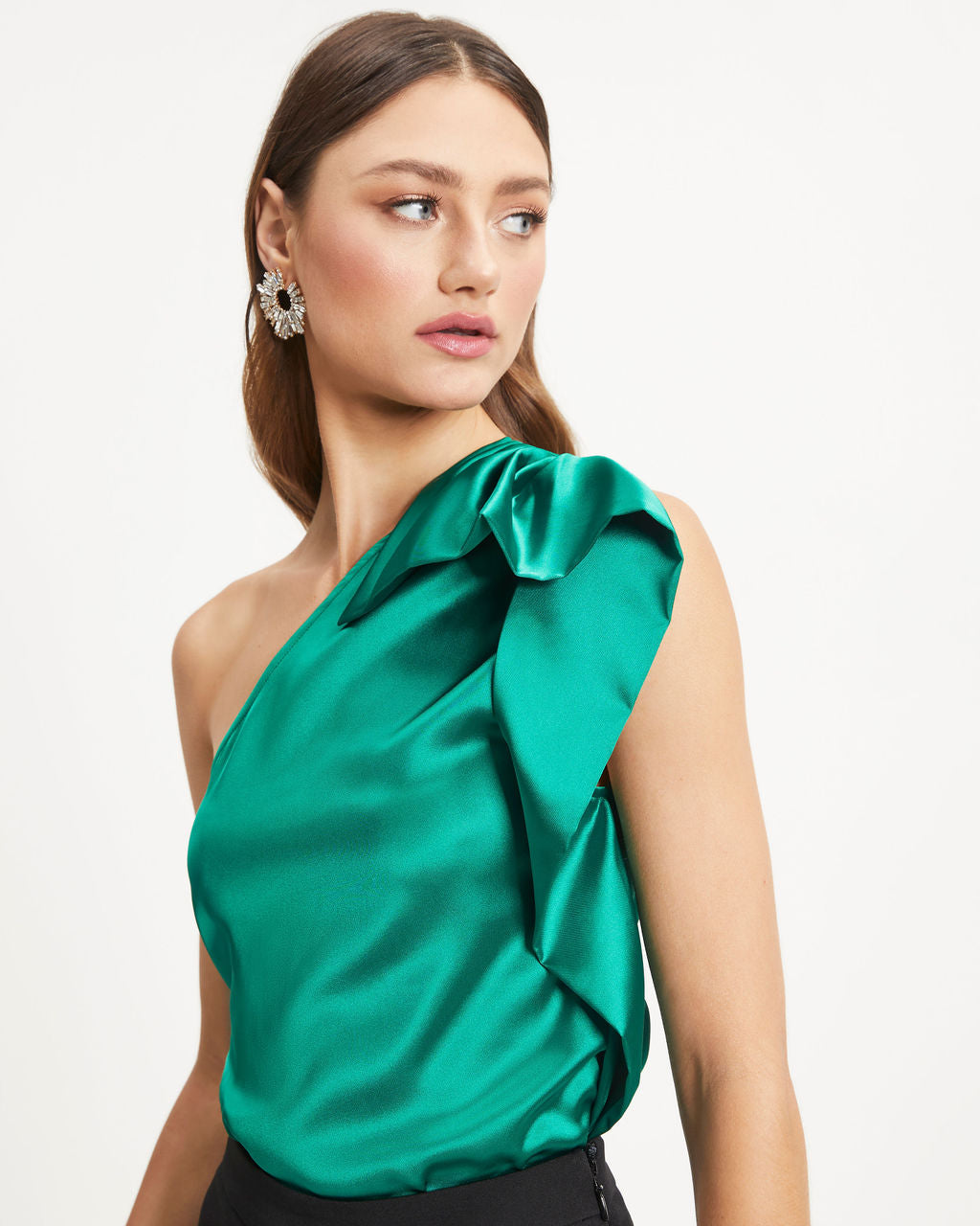 Malani Satin One Shoulder Top - Green - Se7enfashion