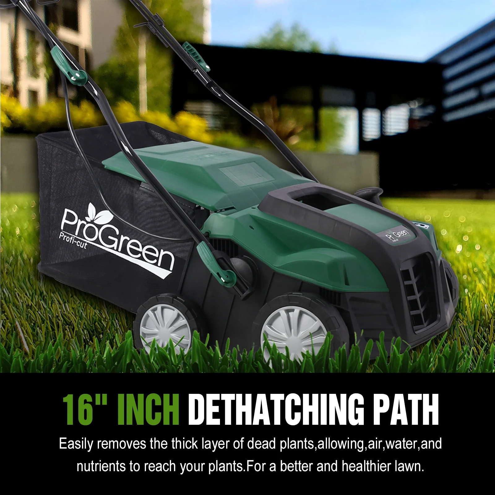 Dethatcher and Scarifier, Seizeen 16-Inch Lawn Dethatcher Scarifier 2-IN-1 Gardening Equipment, Powerful 15 Amp Electric Dethatcher & Scarifier, Height Adjustable, 58QT Removable Thatch Bag - Image 7