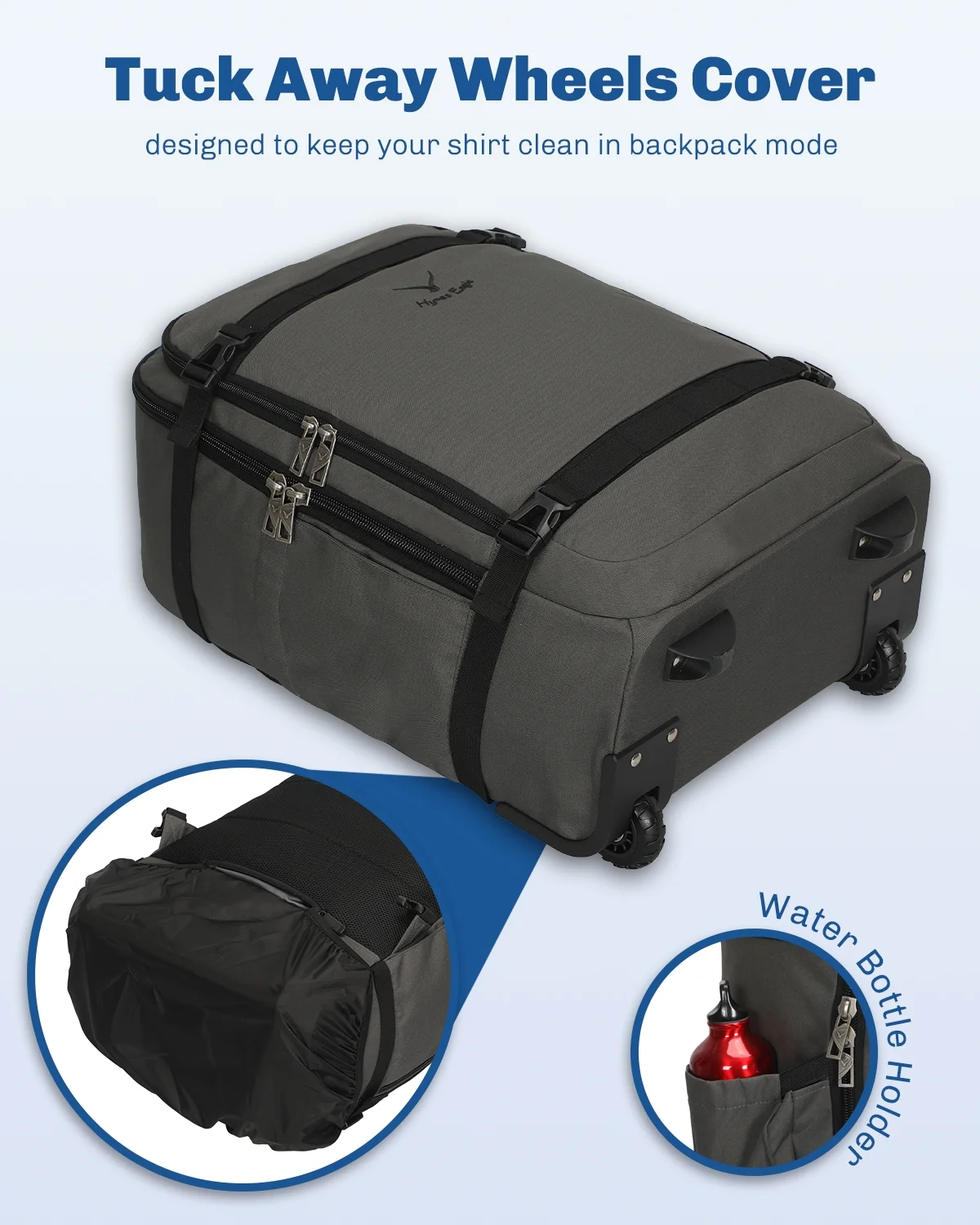 Hynes Eagle 22" Hybrid Carry-On Luggage, Softside Rolling Backpack, Grey - Image 8