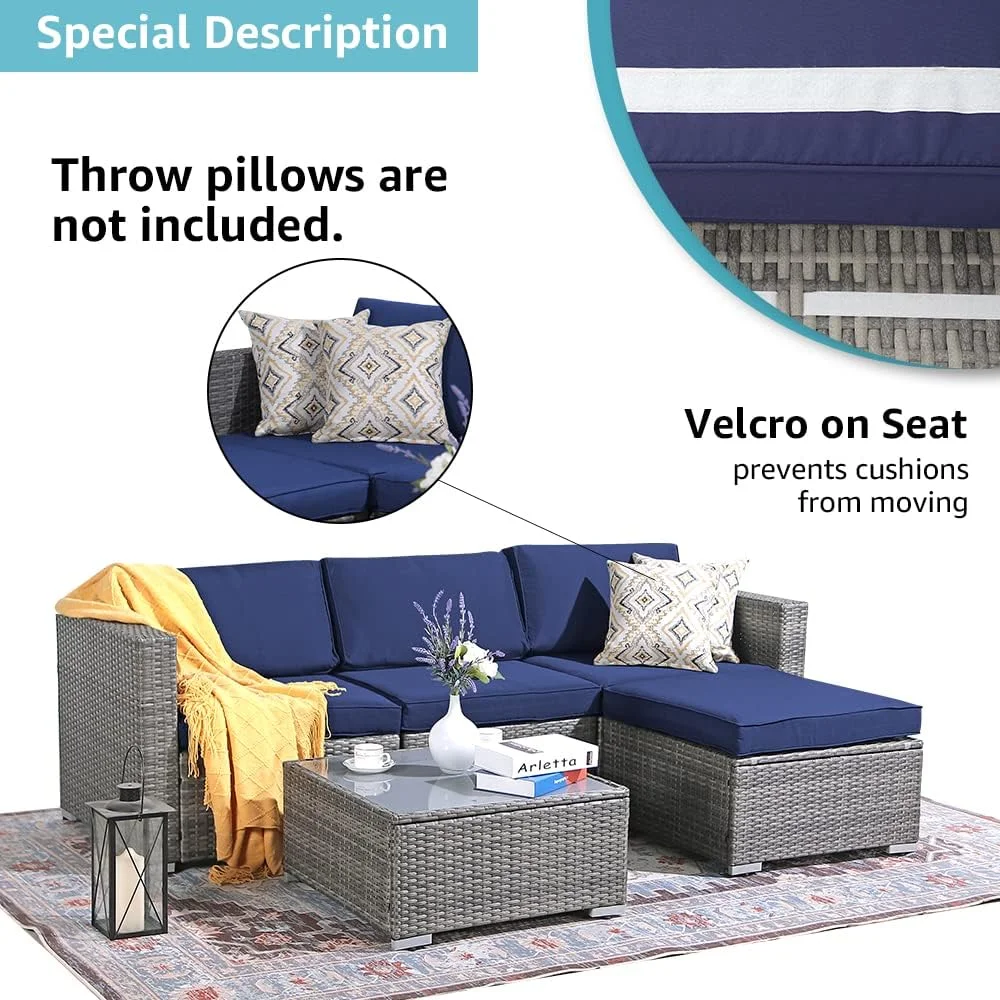 Patiorama 5-Piece Patio Furniture Set, Outdoor Sectional Conversation Set, All-Weather Grey PE Wicker with Light Grey Cushions, Backyard Porch Garden - Image 27
