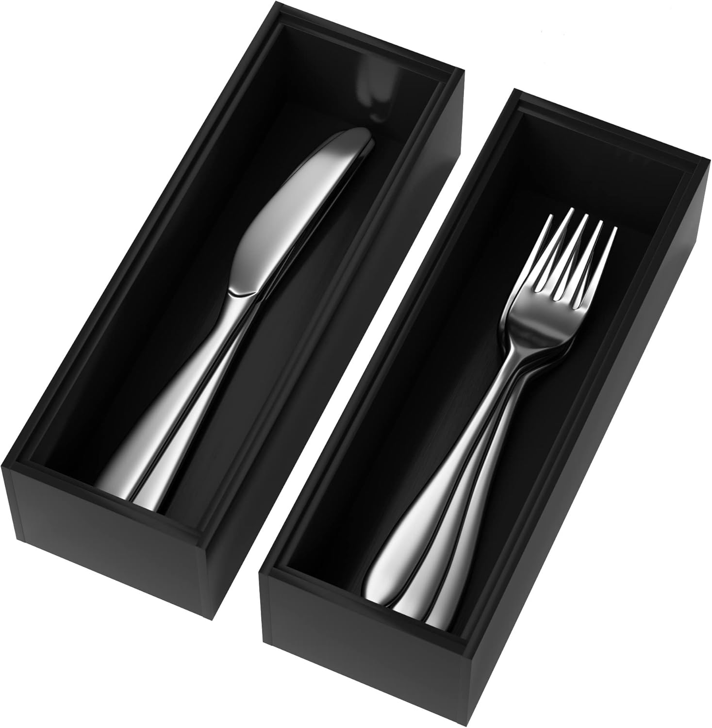 Lixple Bamboo Drawer Organizer for Kitchen Utensils, 2 Pack Stackable Bamboo Kitchen Drawer Organizers, Silverware & Utensil Drawer Trays, 10