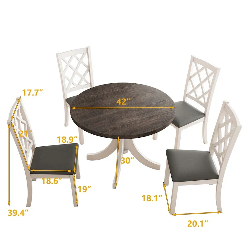 5-Piece Upholstered Chair Round Dining Table Set
