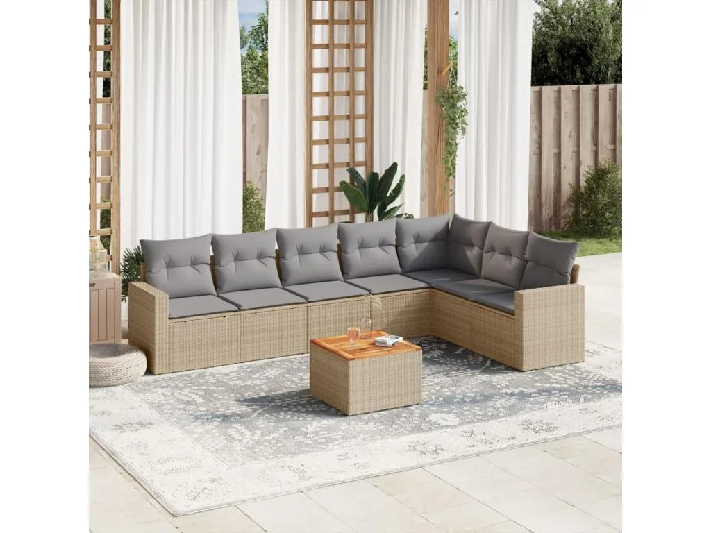 Juego de sofás de jardín con cojines beige 8 pzas ratán PE KZDY87941
