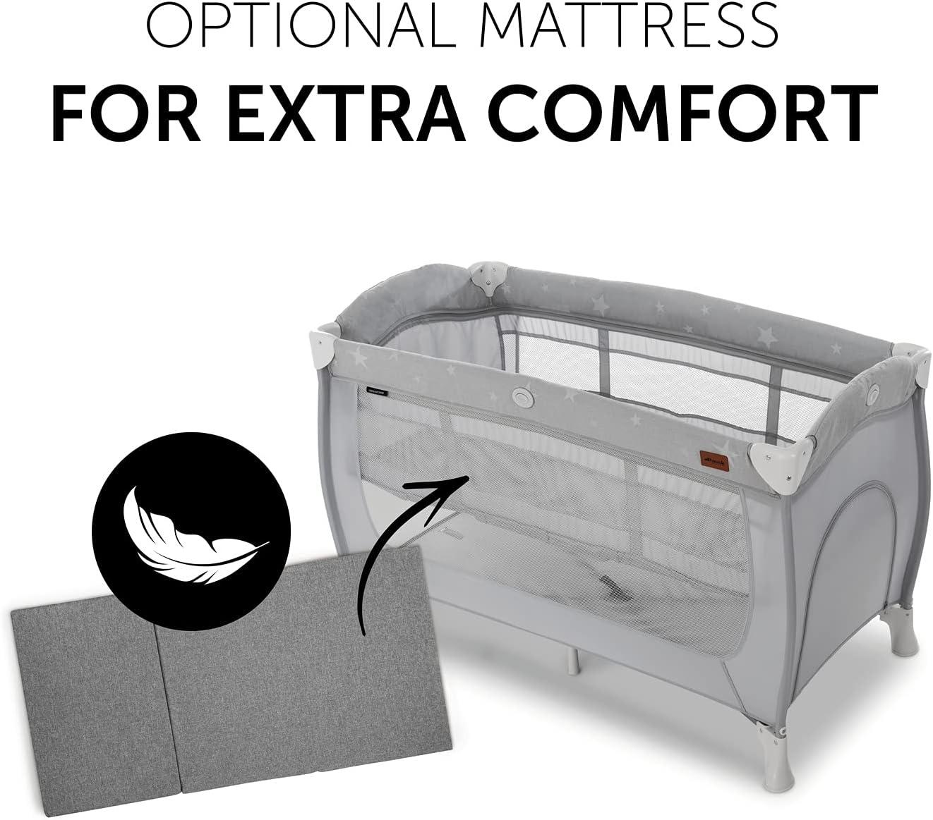 Hauck Cuna Viaje Bebe Sleep N Play Center, desde el Nacimiento hasta 15 kg, Parque Cuna, 120x60 cm, Cuna Viaje Doble Altura, Cambiador, con Ruedas, Plegable, Entrada Lateral, Compacta, Stars, Gris