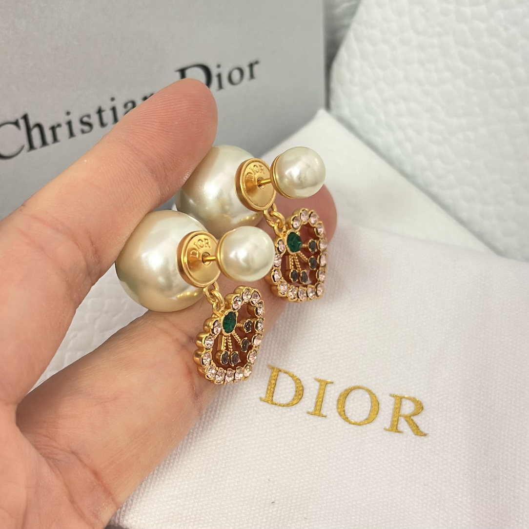 Dior Color Gem Heart Dangle Pearl Earrings - Original Replica Club