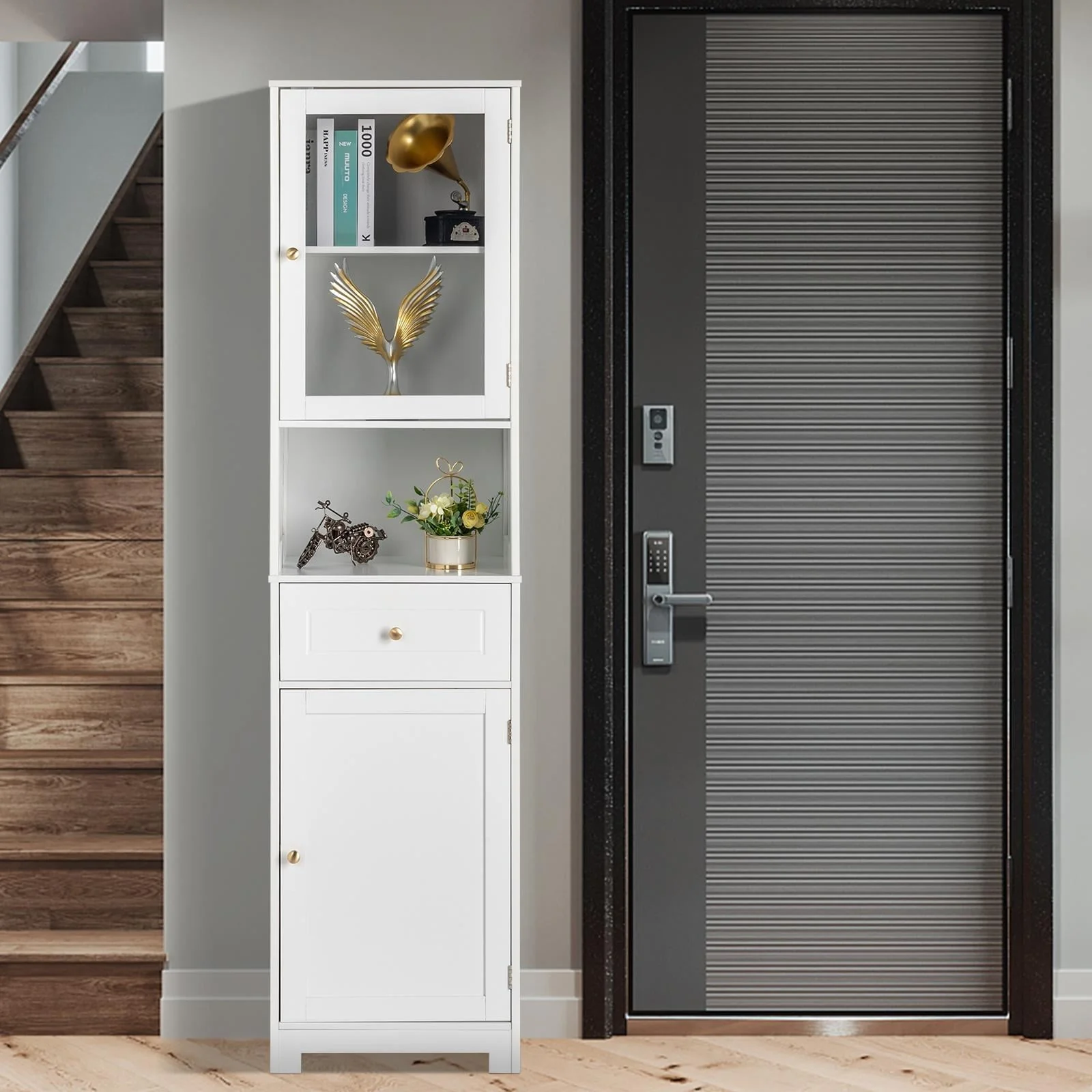 Ktaxon Large Bathroom Tall Storage Cabinet Organizer, Freestanding Line Tower Pantry Cabinet with Adjustable Shelves and 2 Cupboards for Kitchen Living Room Bedroom Office, 18"x13"x71", White - Image 14