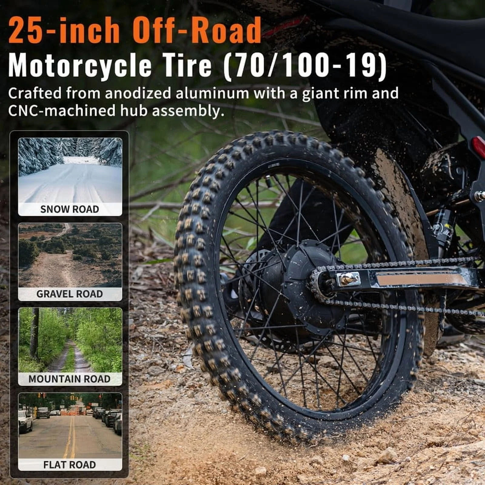 GT73 PRO 338 NM Electric Dirt Bike for Adults,3000W(Peak)Dual Motor 50Mph Max Speed,60V 50MPH 36.4AH Dual Battery Ebike,85 Miles Range, 25" Motorcycle Tires, All-Terrain for Mountain, Snow, UL2849 - Image 5