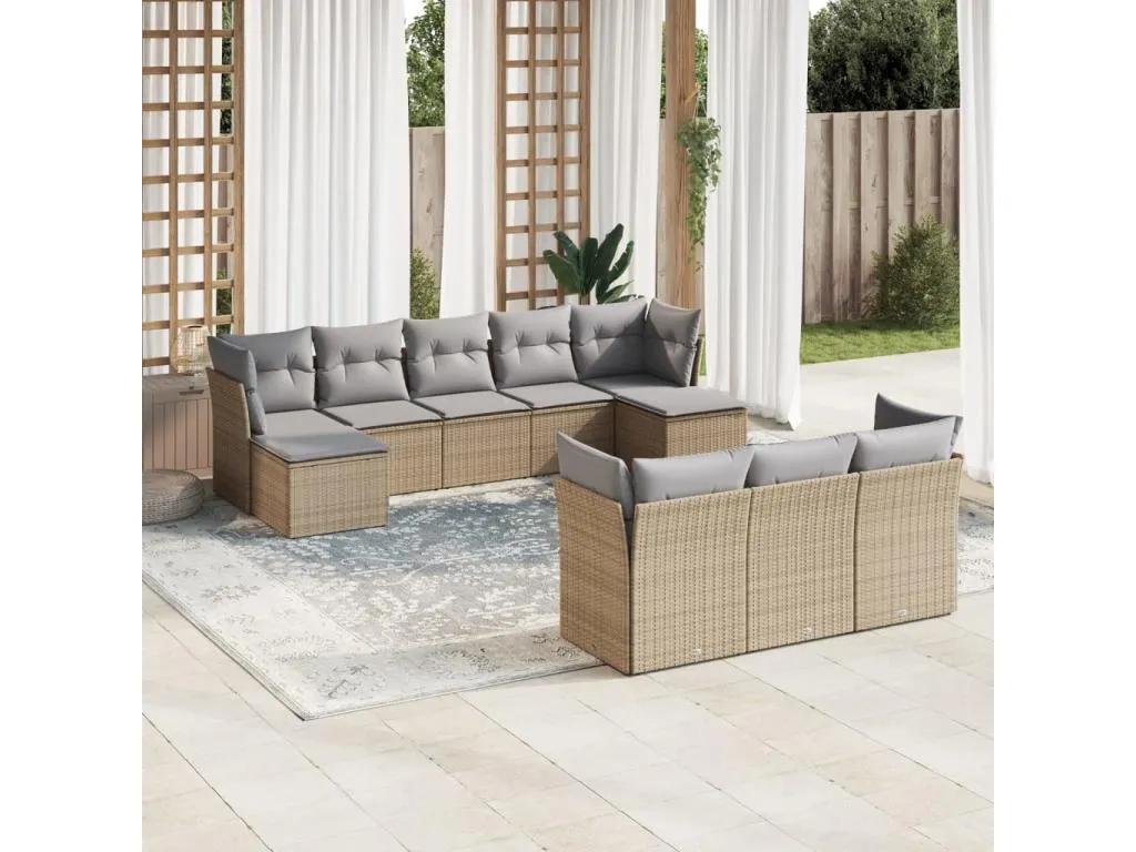 Juego de sofás jardín con cojines beige 10 pzas ratán sintético 07007saoi