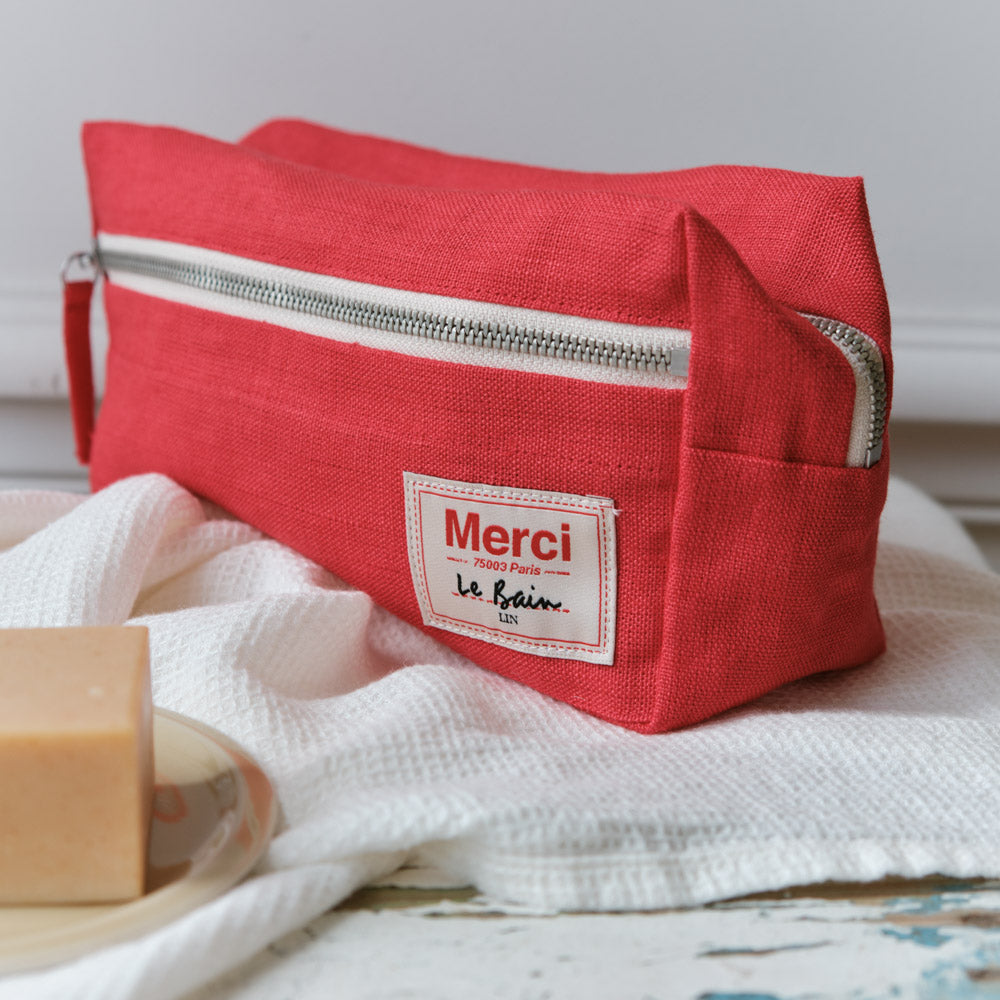Trousse de toilette en lin lavé - Rouge Vermillon