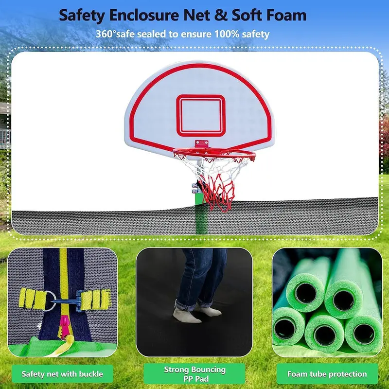 Trampoline With Enclosure Net And Adjustable Basketball Hoop - 8ft, 10ft, 12ft, 14ft, 15ft, 16ft - Image 57 Trampoline With Enclosure Net And Adjustable Basketball Hoop - 8ft, 10ft, 12ft, 14ft, 15ft, 16ft - Image 57