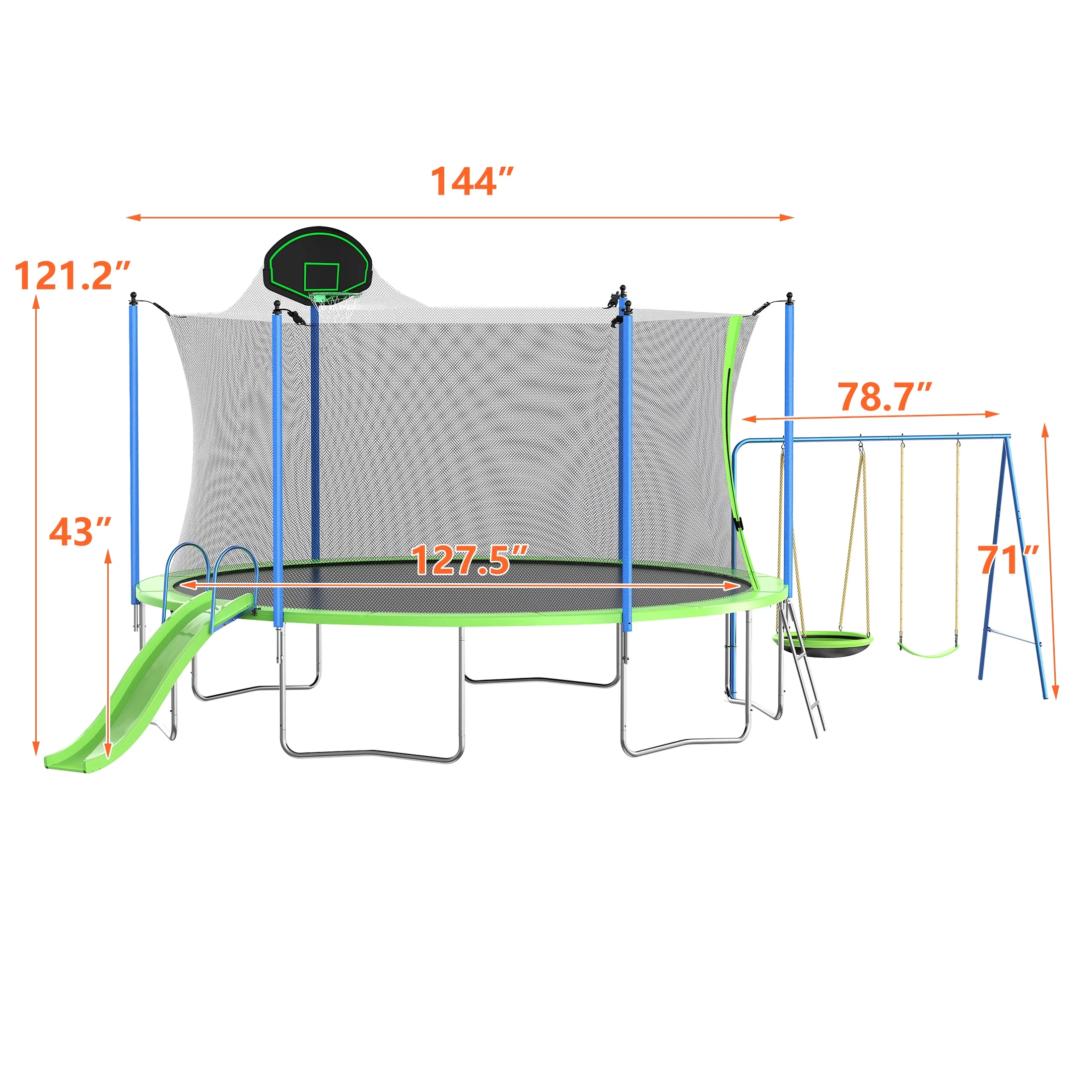 12FT Trampoline with Slide, Swings, SEGMART Recreational Trampoline with Basketball Hoop and Ladder, Heavy Duty Outdoor Backyard Trampoline with Net for Kids and Adults, Green - Image 11