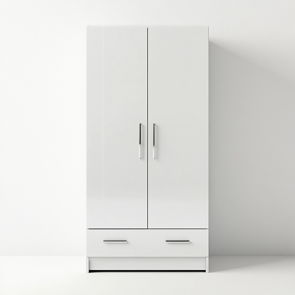 Armario ropero moderno para dormitorio en blanco con acabado de melamina y cajón inferior almacenamiento práctico de 180x80x50 cm LH8340739