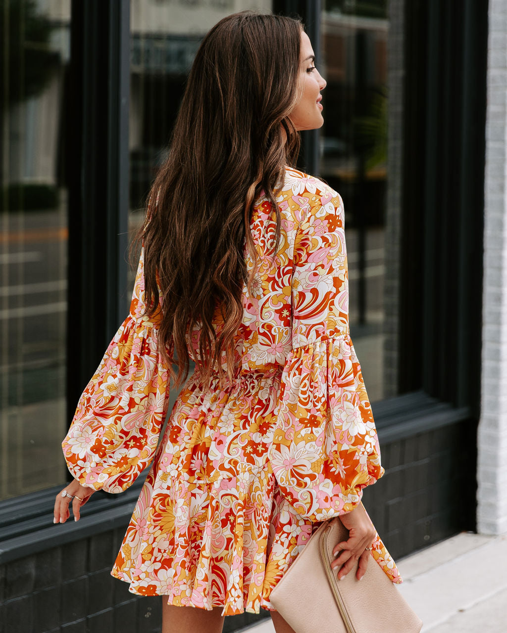 Groovy Doll Floral Adjustable Balloon Sleeve Dress - Se7enfashion