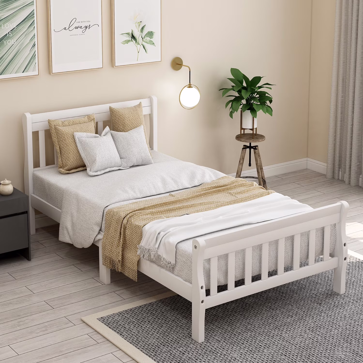 CITYLE Twin Size Platform Bed Wood, Twin Platform Bed Frame with Headboard and Footboard, Wood Slat Support, Twin Bed for Kids Teens, Boys and Girls, Easy Assembly, White(Walnut)