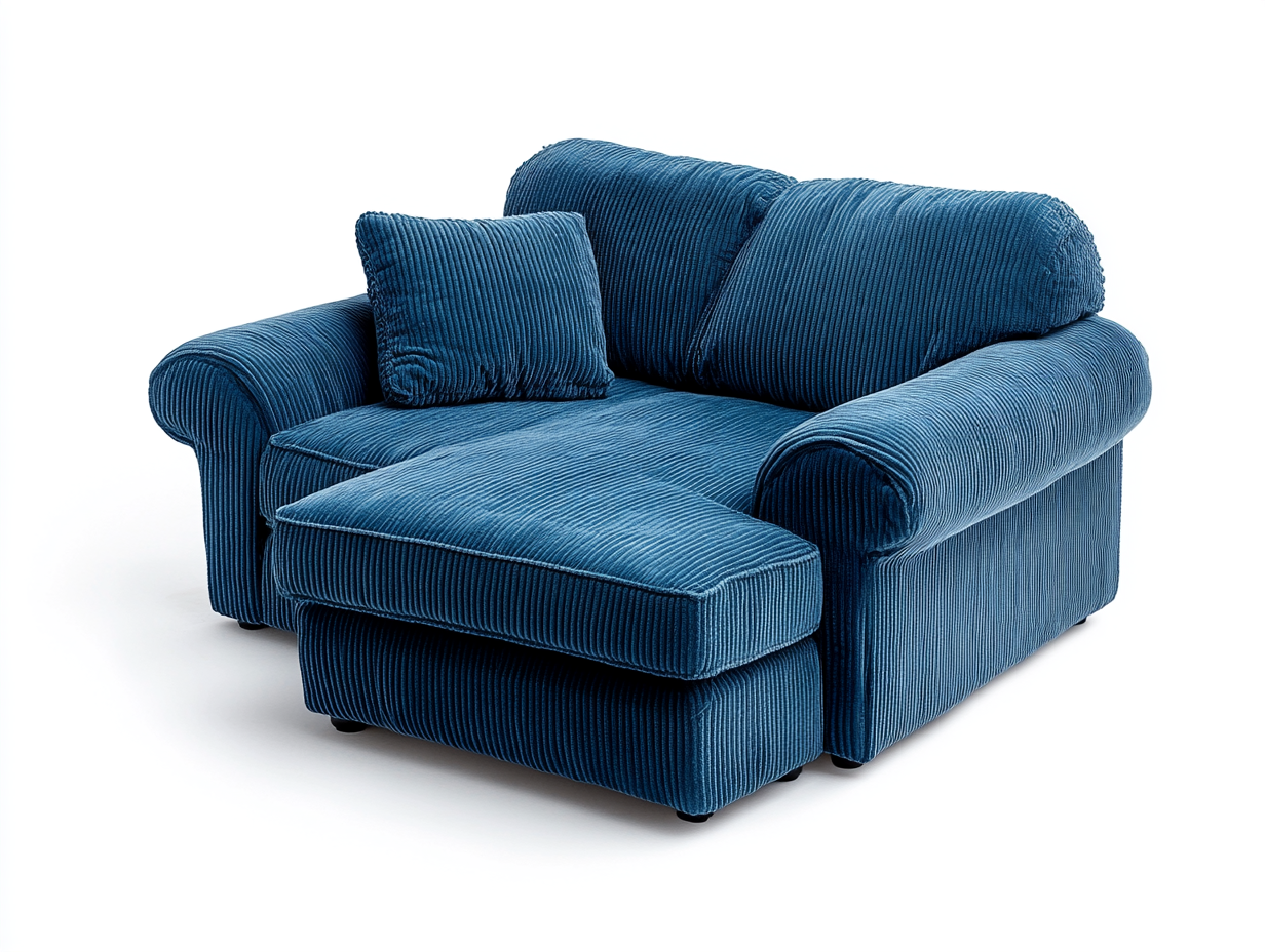 Sillón con chaise longue de terciopelo azul