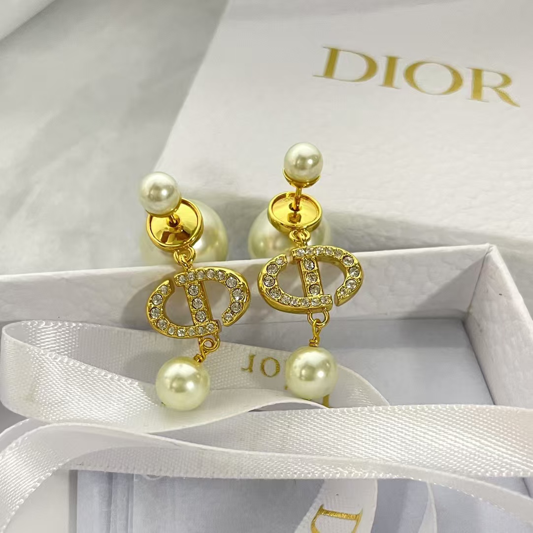 Dior Diamond CD Pearl Drop Earrings - Original Replica Club