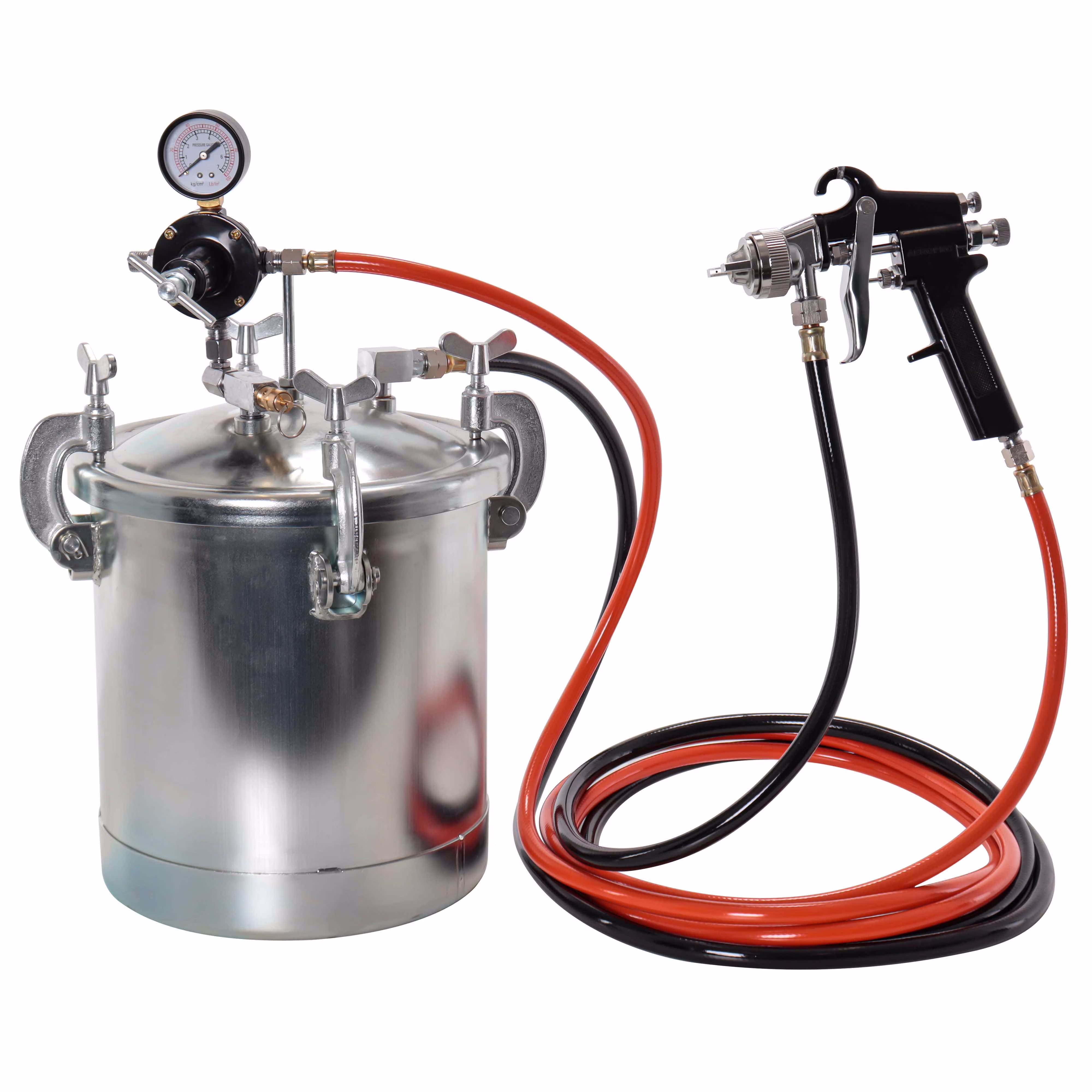 TCP Global Pressure Tank Paint Spray Gun with 1.5 Mm Nozzle 2 - 1/2 Gal. Pressure Pot Spray Gun with Hoses