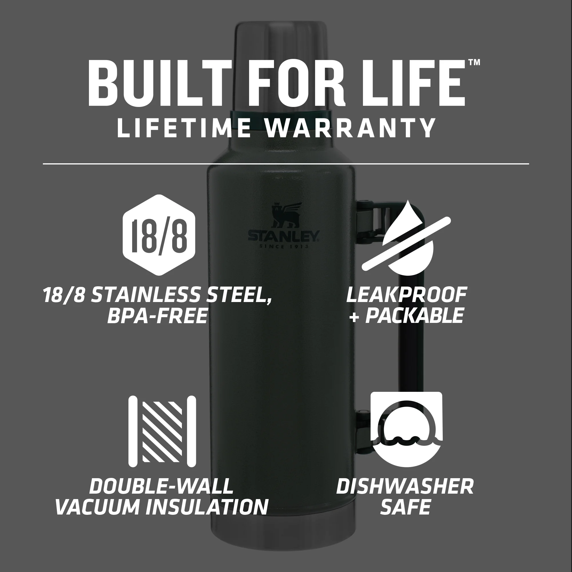 Stanley Classic Vacuum Insulated Stainless Steel Bottle, 2 qt - Image 3