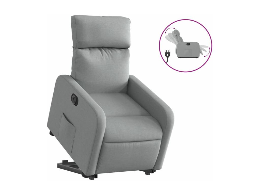 Sillón eléctrico reclinable elevable de tela gris claro