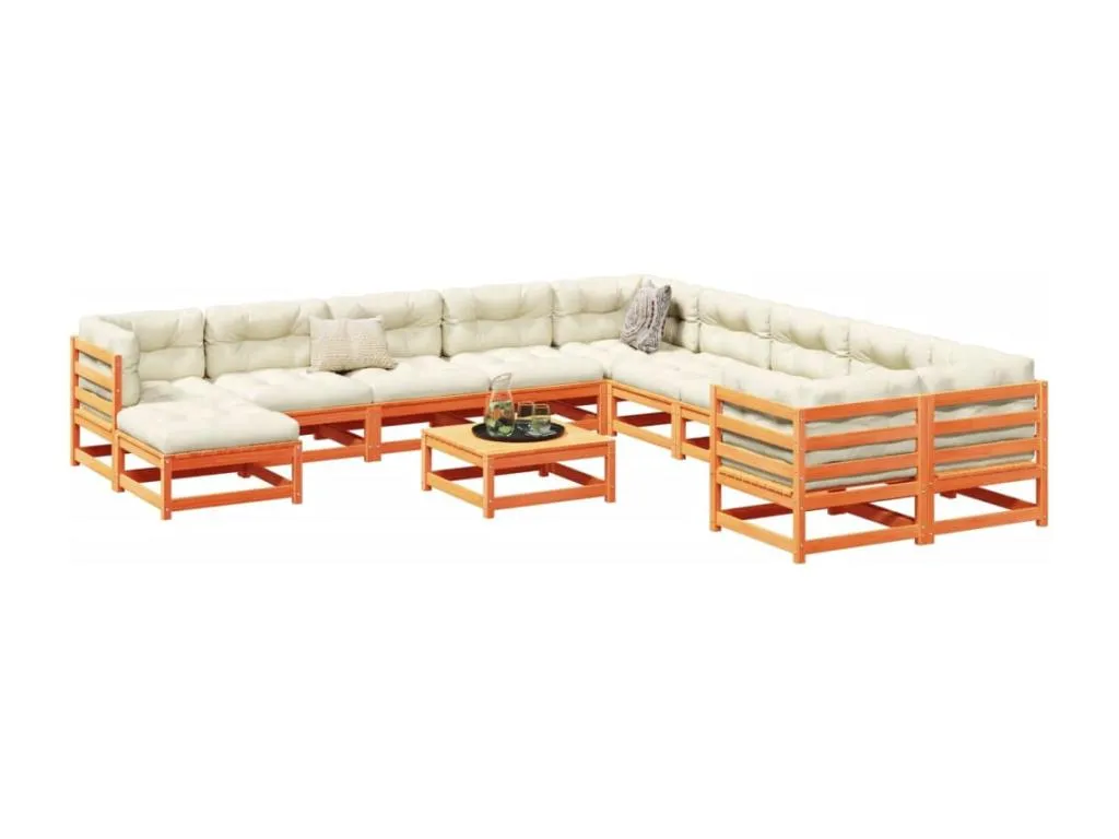 Hogarsens Juego de sofás de jardín 12 pzas Hogarsens maciza Hogarsens marrón cera