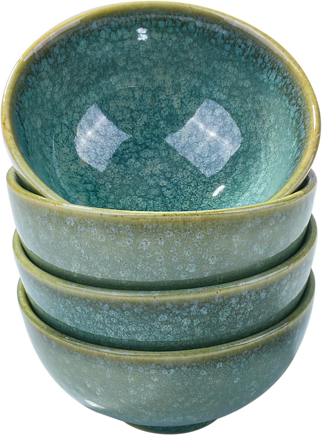 Porcelain Rice Bowls Ceramic Sushi Bowl Set of 4 Perfect for Soup Cereal Oatmeal Fruit Rice Microwave and Dishwasher Safe Green