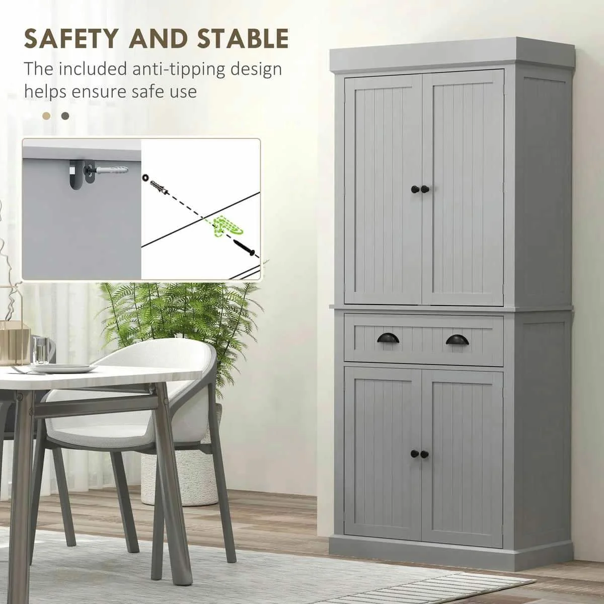Spaco 17-Tier Kitchen Small Pantry Cabinet with 2 Doors and 6 Adjustable Shelves, Cabinet Pantry, Freestanding 5-Tier Shelving Pantries for Kitchen Storage, Gray - Image 33