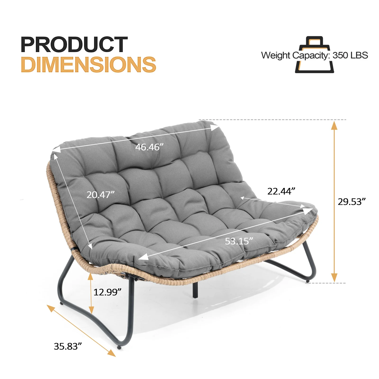 Crestlive Products Patio Loveseat, All-Weather Rattan Large Furniture with Soft Cushions, Outdoor Loveseat for Balcony, Poolside, Backyard (Beige) - Image 11