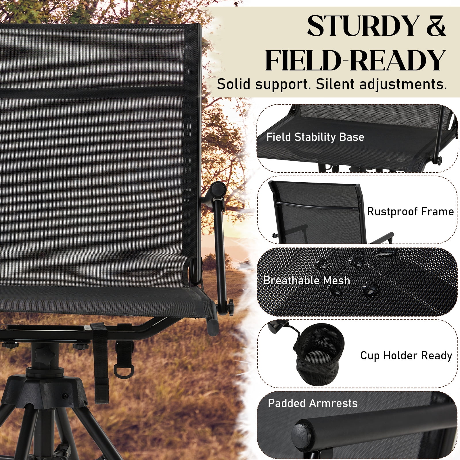 Danrelax 360- Silent Camo Hunting Blind Chair, Armrests, Side Pouch, Telescopic Legs - Image 43