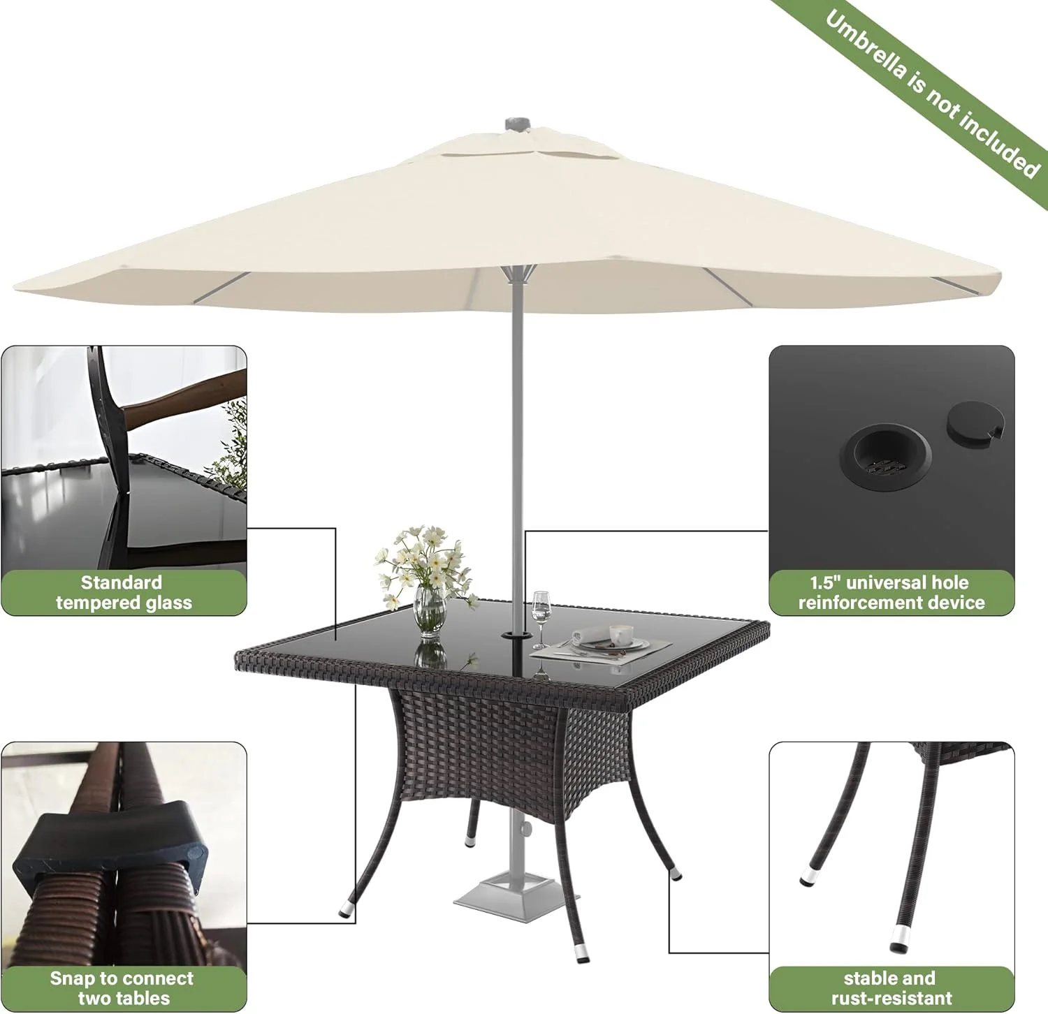 ALAULM 5 Pieces Patio Dining Set Outdoor Rattan Furniture with Square Glass Tabletop 4 Chairs with Cushions for Patio, Backyard Outdoor Kitchen Lawn & Garden Blue - Image 16