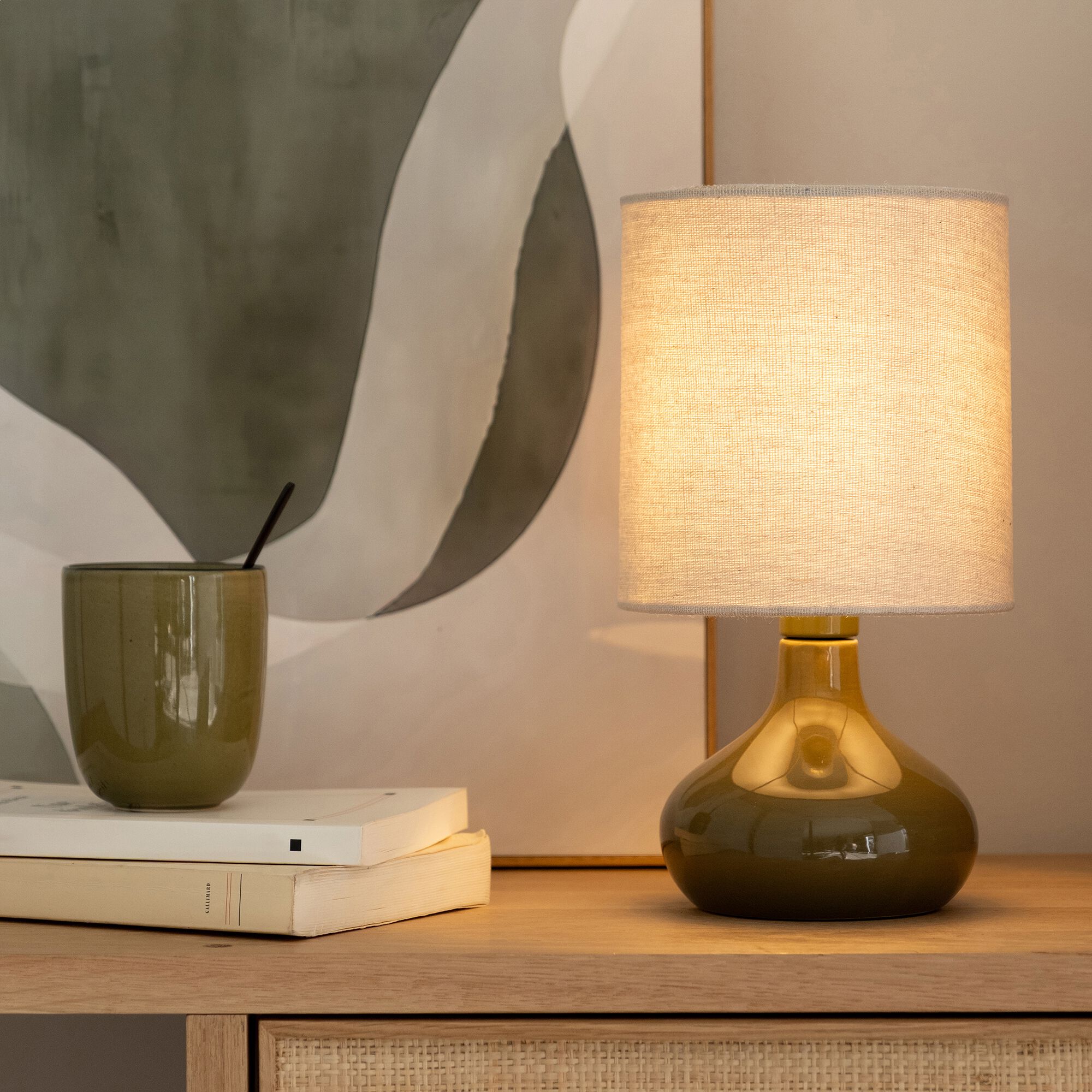 CLEON - Lampe à poser en céramique et lin - vert