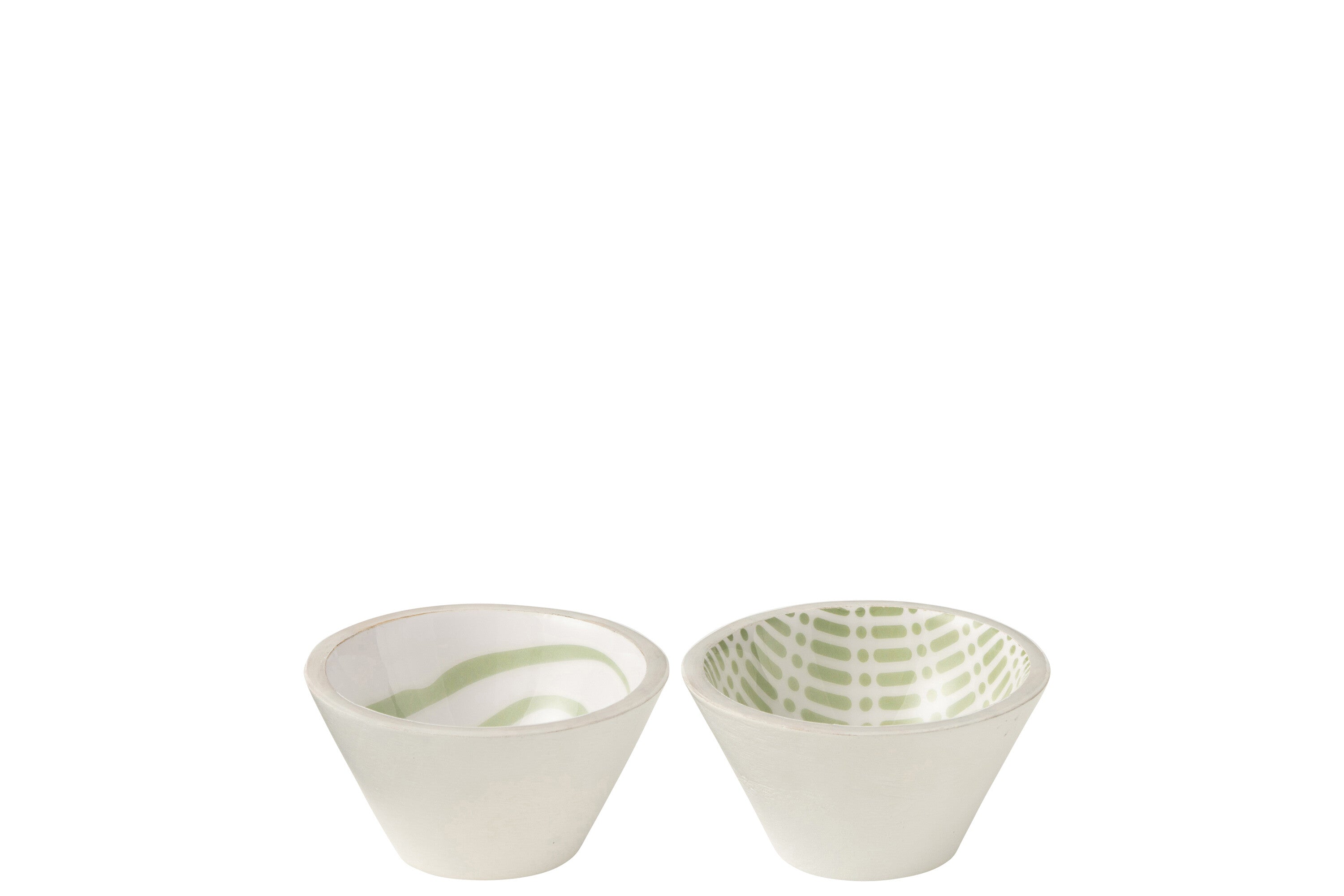 J-Line kom - hout - groen wit - small - 2 stuks