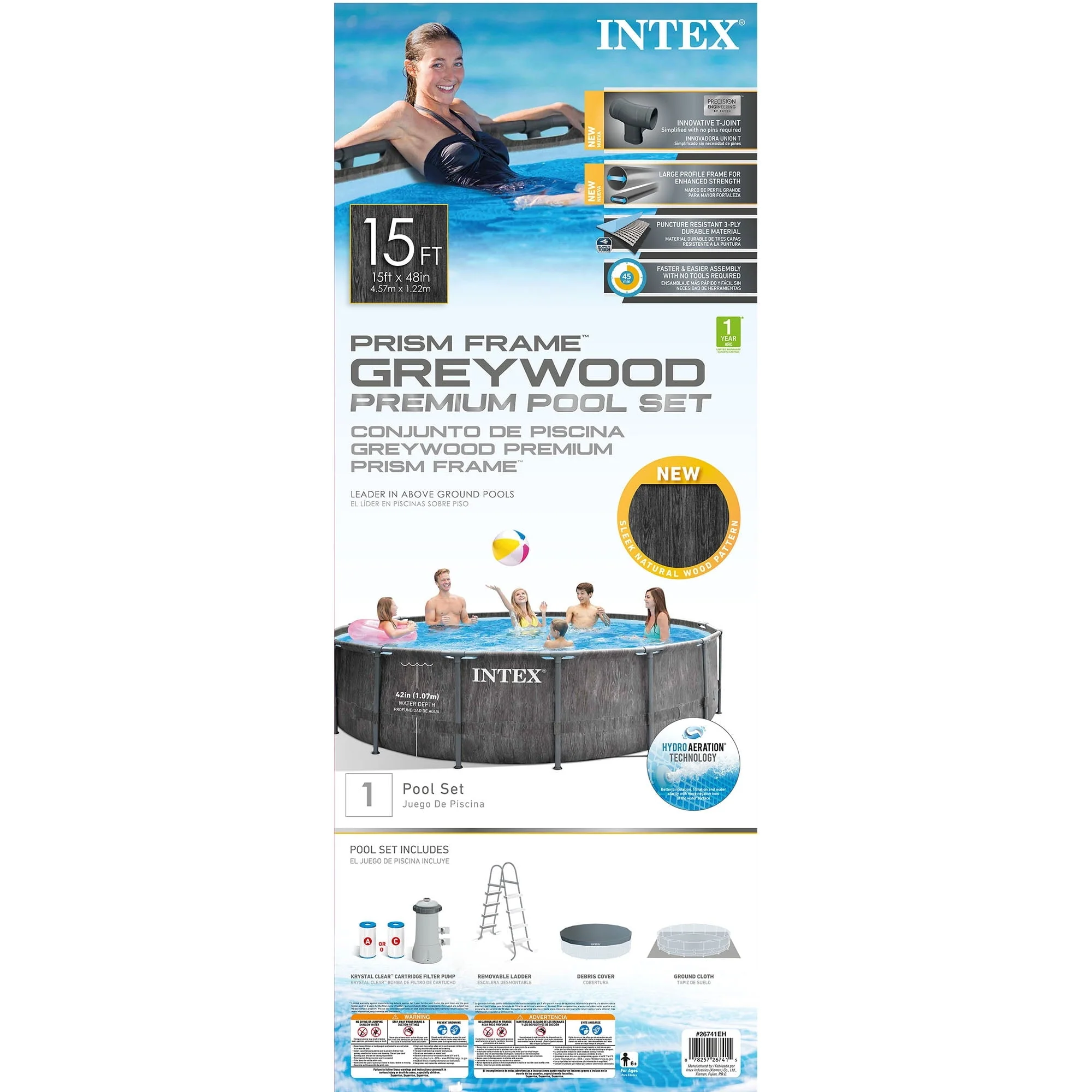 Intex Greywood Prism Frame 15'x48" Round Above Ground Outdoor Swimming Pool Set - Image 11