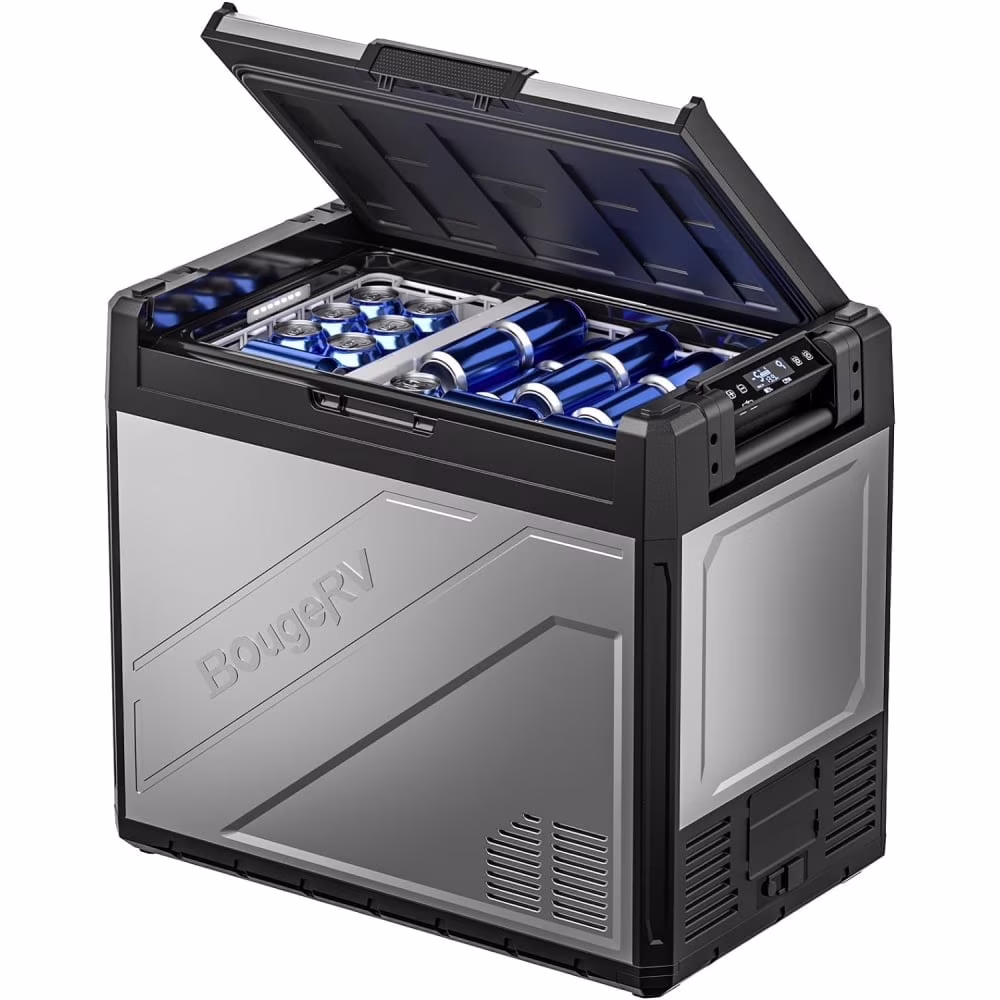 BougeRV Rocky 12 Volt Car Refrigerator, 81QT Dual Zone Car Fridge Freezer with Metal Casing, APP Control Compressor Cooler 12/24V DC, 110~240V AC for RV Truck Vehicle Outdoor Travel Camping Trip