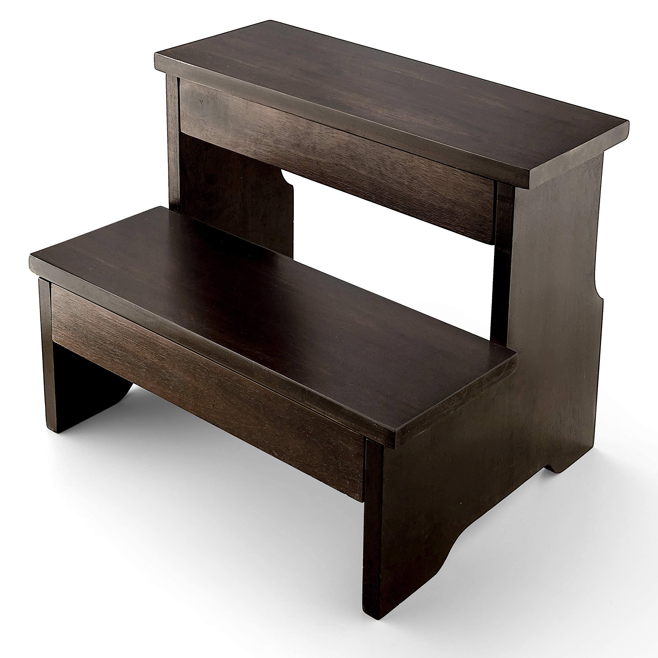Wooden Two Step Stool - Heavy Duty 2 Step Stool for Adult and Kids - Holds Up to 300lb for Kichen/Bathroom/Bedside Step Stool (Walnut)(Walnut)