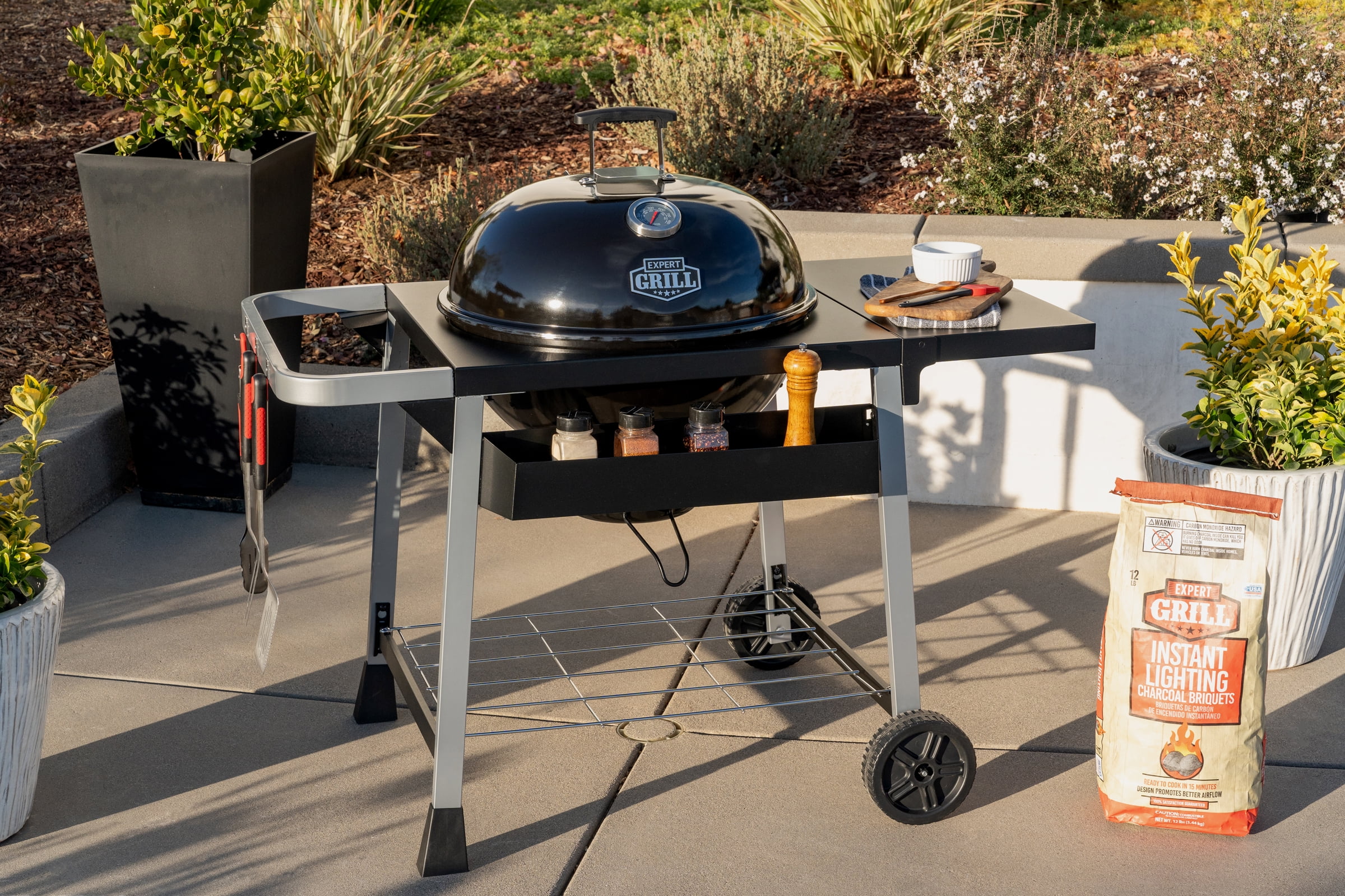 Expert Grill Kettle Cart with Pizza Accessories and Warming Rack