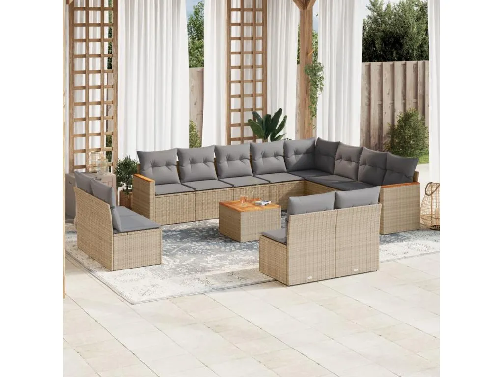 Juego de sofás jardín con cojines beige mezcla 13 piezas ratán PE