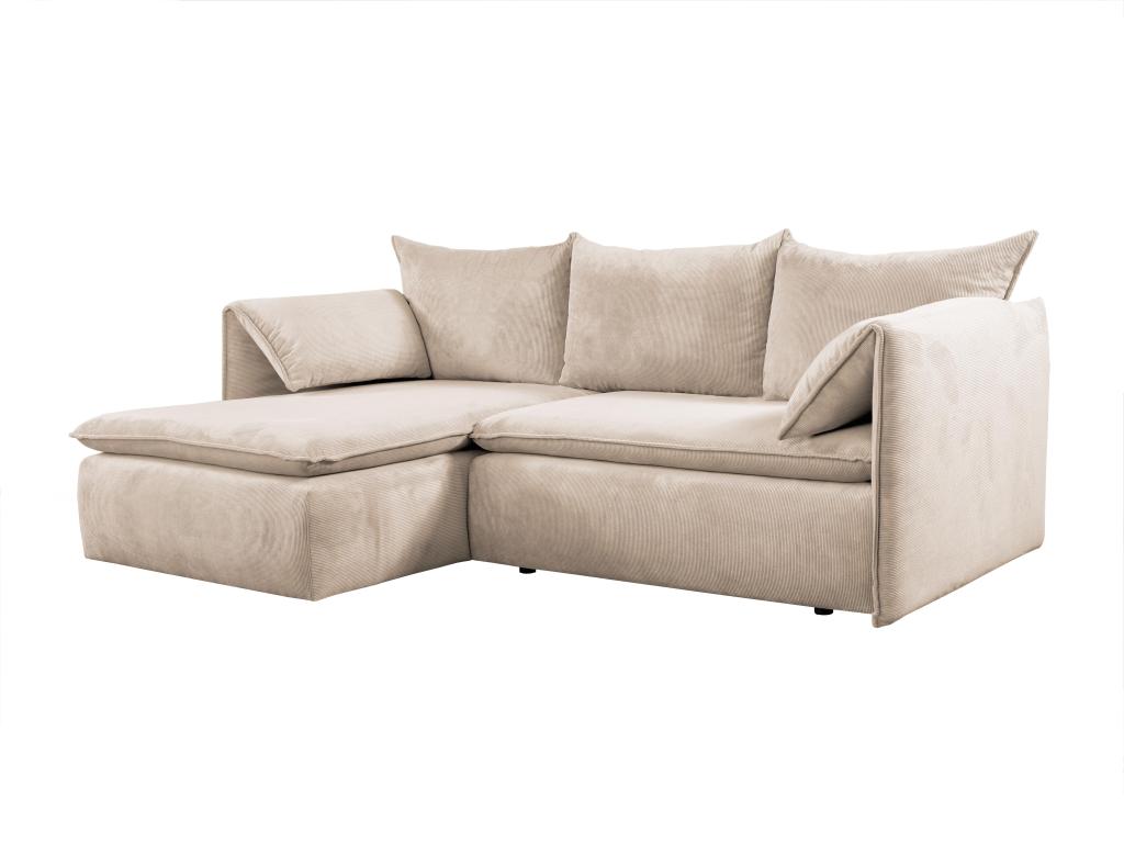 Sofá cama rinconera (ángulo izquierdo) de terciopelo de canalé beige