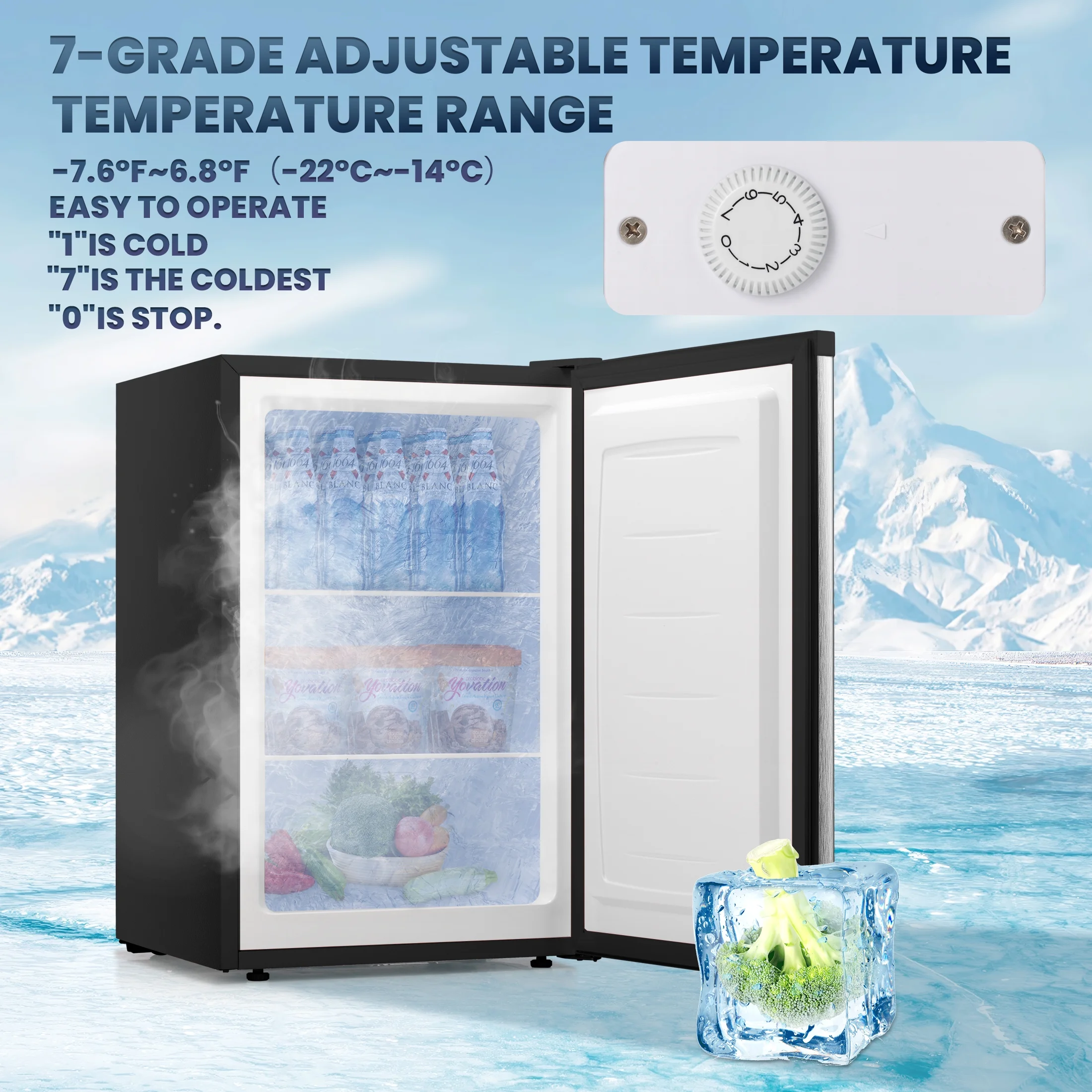 Electactic Upright Freezer, Energy Saving 3.0 Cu.ft Single Door Compact Upright Freezer with Reversible Door(Black) - Image 17