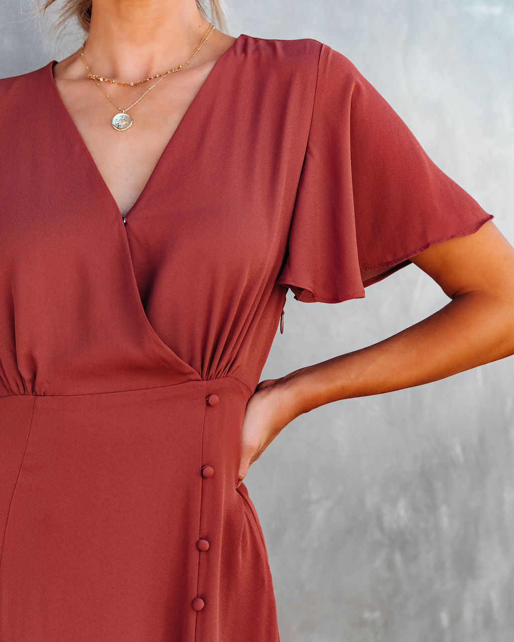Last Forever Flutter Sleeve Maxi Dress - Brown Rust - Se7enfashion
