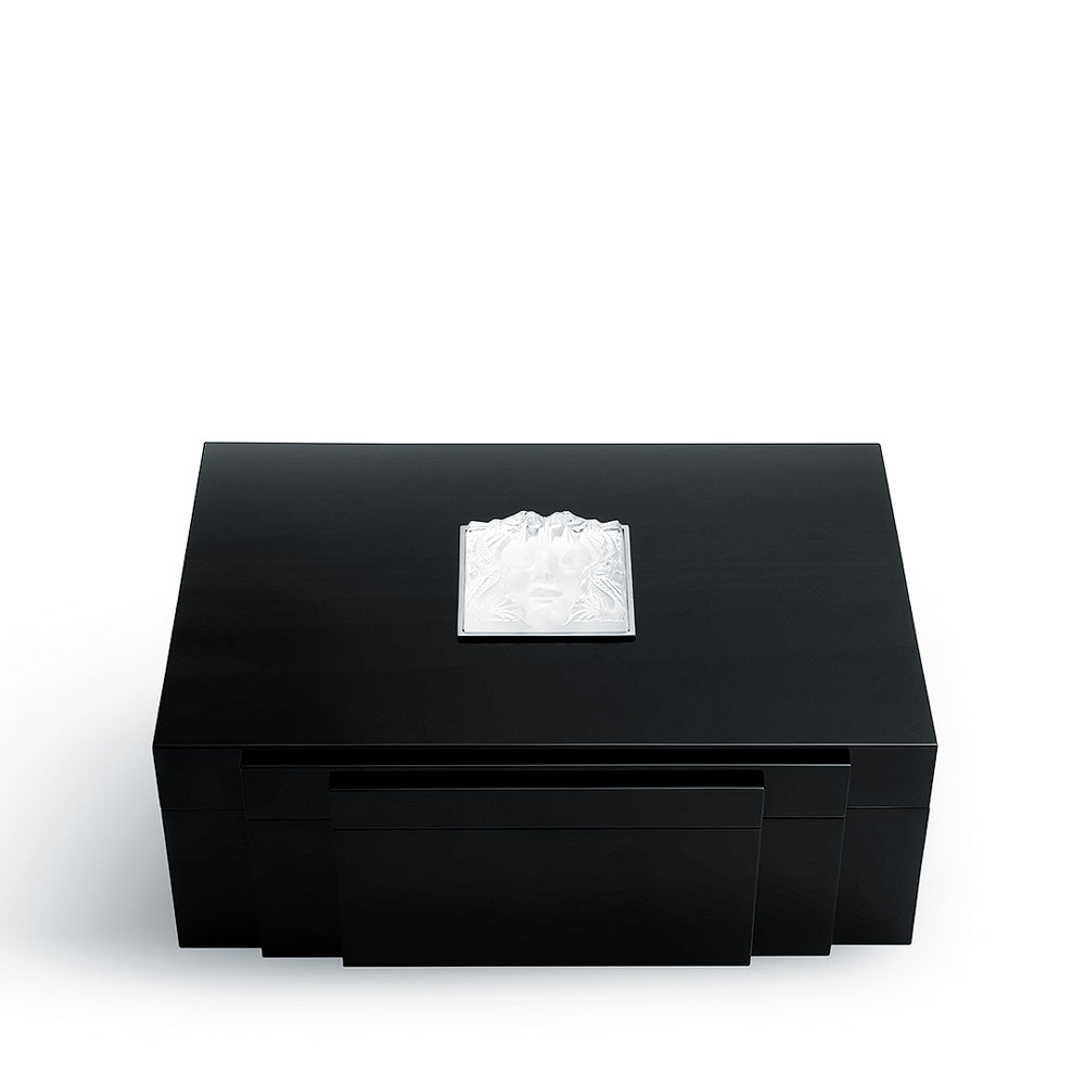 CAVE À CIGARES MASQUE DE FEMME - LAQUÉ NOIR AVEC CRISTAL INCOLORE, 70 CIGARES
