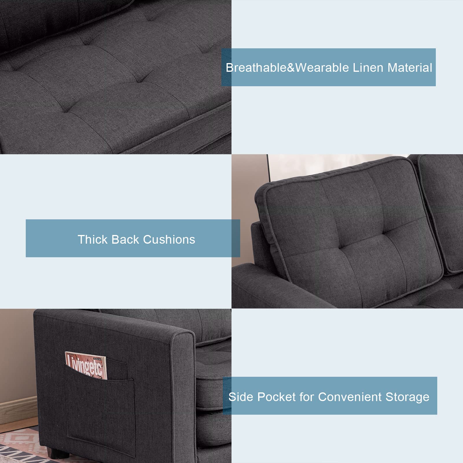 80in Loveseat Sleeper Convertible Loveseat Sofa Bed Black/Navy Blue/Dark Grey/Light Grey/Teal Blue