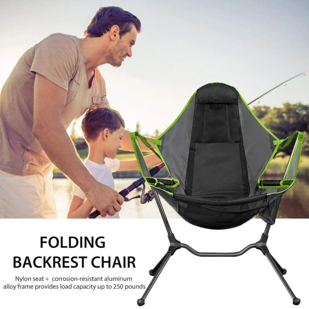 VEANERWOOD Folding Rocking Camping Chair With Pocket, Steel, 330lbs Capacity - Image 3 VEANERWOOD Folding Rocking Camping Chair With Pocket, Steel, 330lbs Capacity - Image 3
