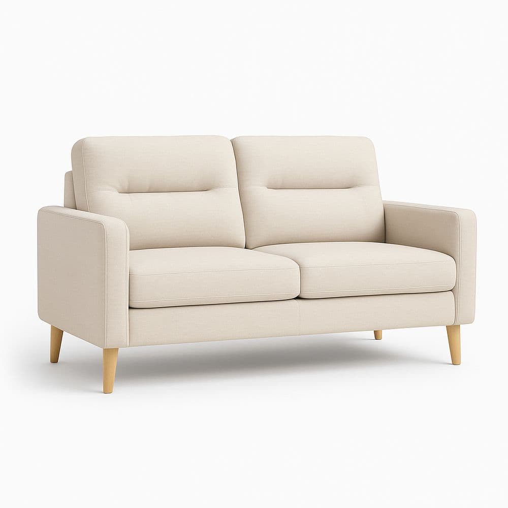 Sofá de dos plazas beige tela poliéster 150x85x85 cm