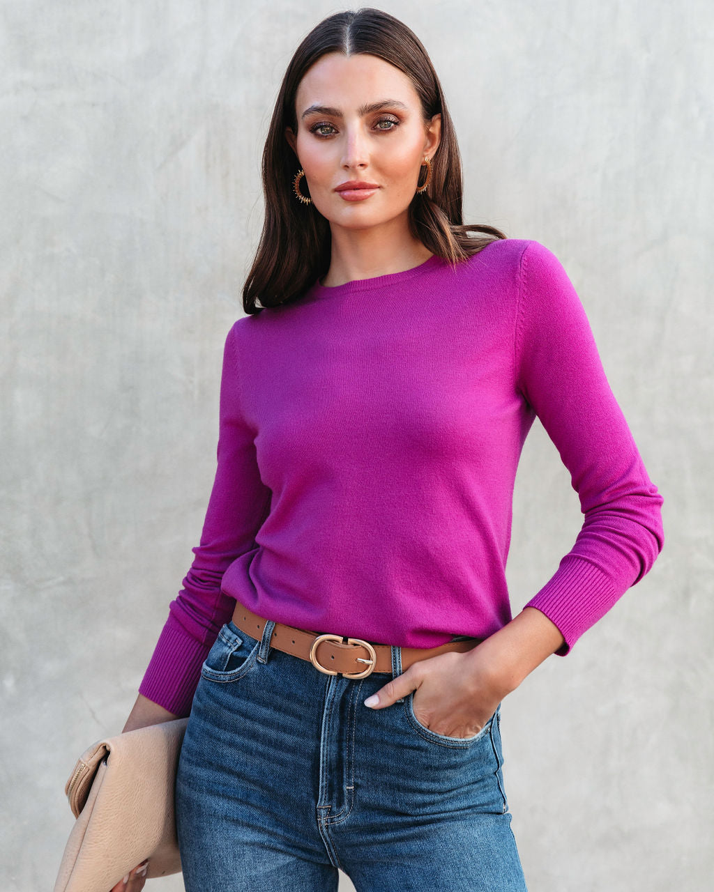 Robynn Knit Pullover Sweater - Magenta - Se7enfashion