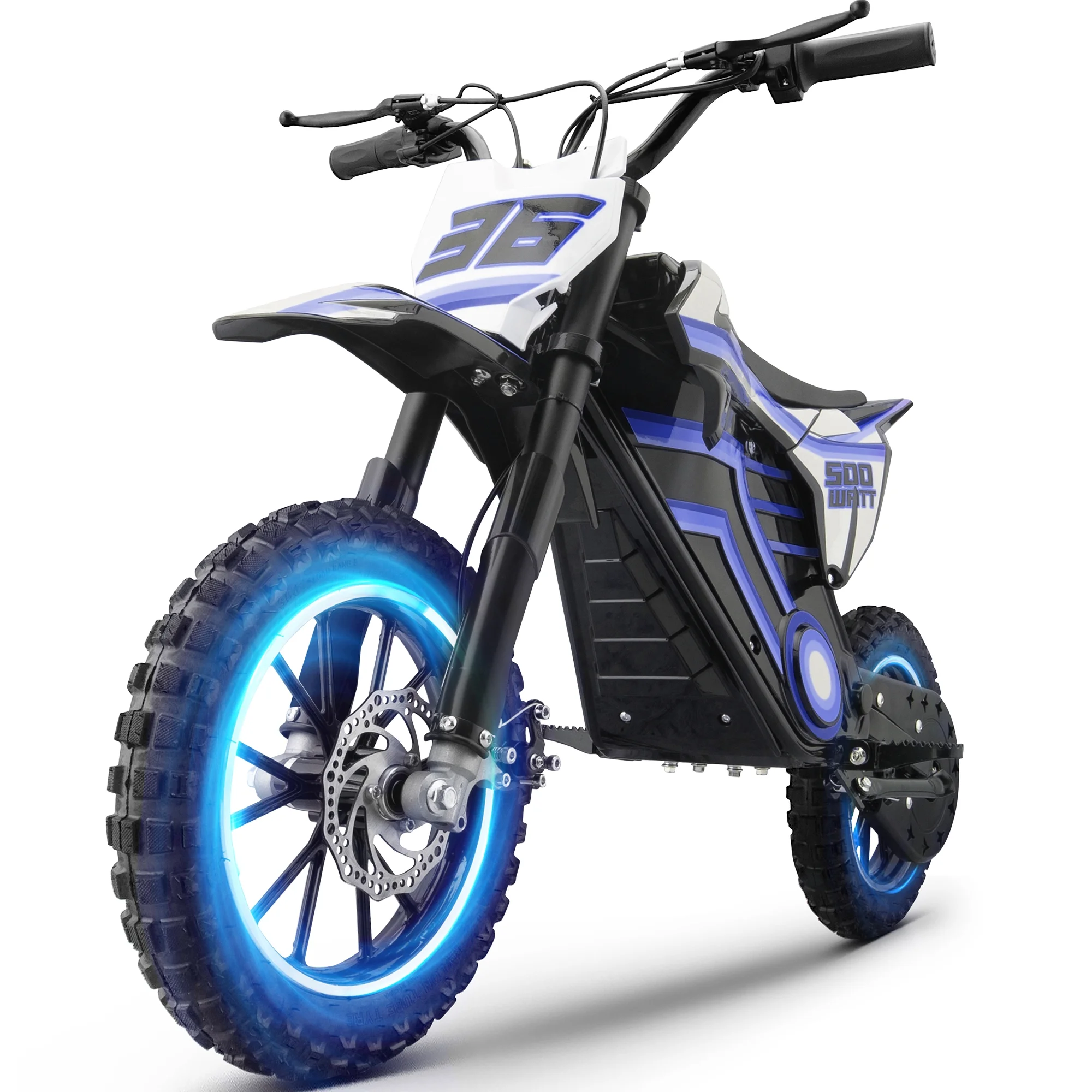 QEASET electric dirt bike, 500W kids dirt bike for Boys Girls Age 8-14, Blue - Image 2