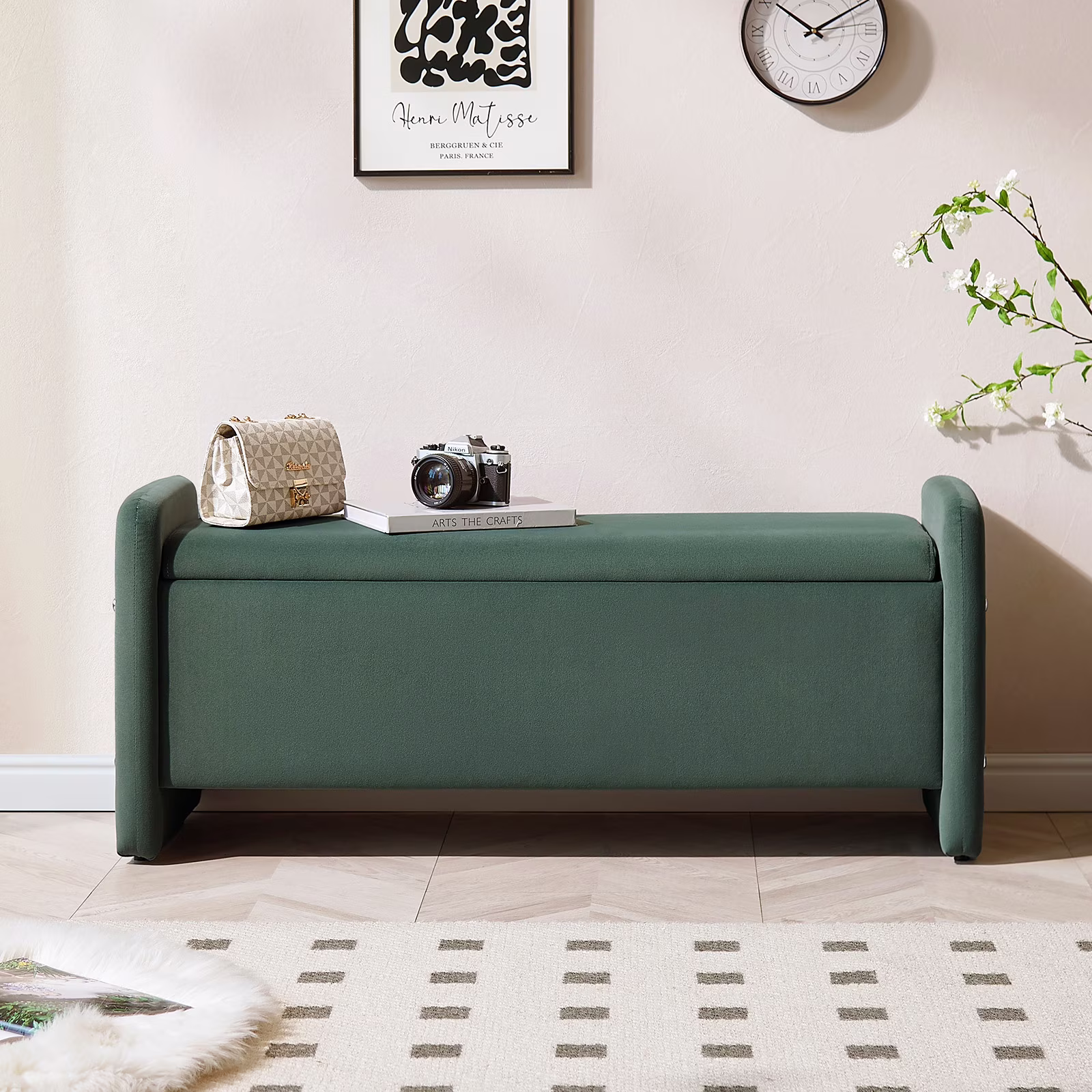 Pinmoco 44" Storage Ottoman Bench, Upholstered Entryway Bench with Storage End of Bed Bench for Bedroom& Living Room, Corduroy Gray - Image 7