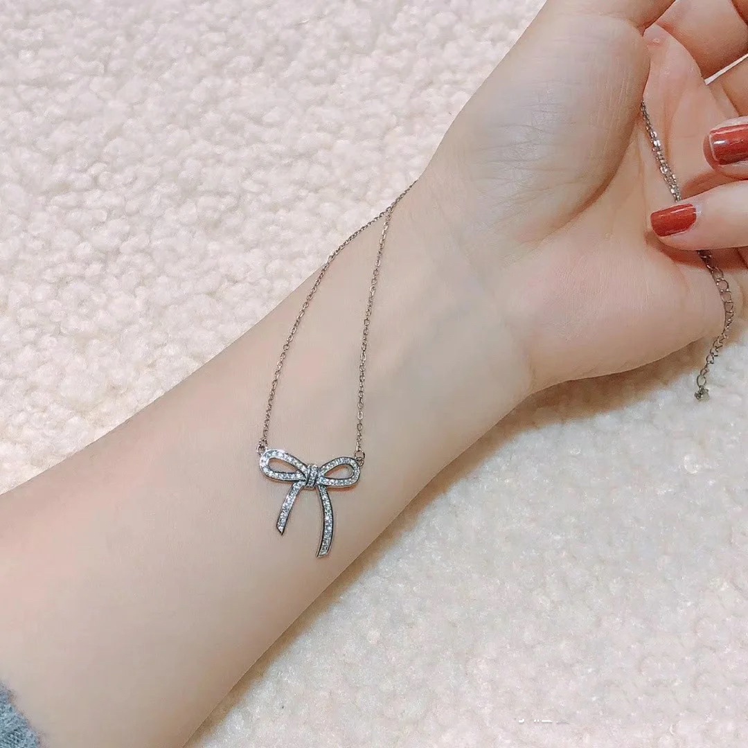 Tiffany Large Full Diamond Bow Pendant Necklace - Original Replica Club